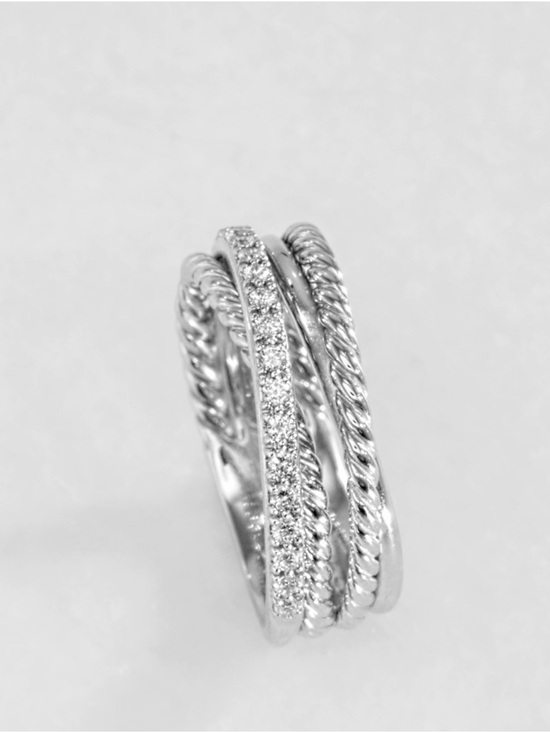David Yurman Jewelry - David Yurman Sterling Silver Diamond Crossover Band - Silver
